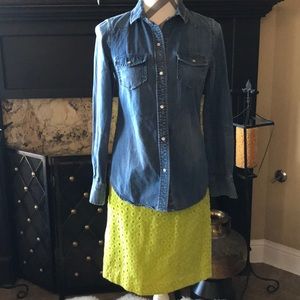 J Crew pearl snapped denim/chambray shirt